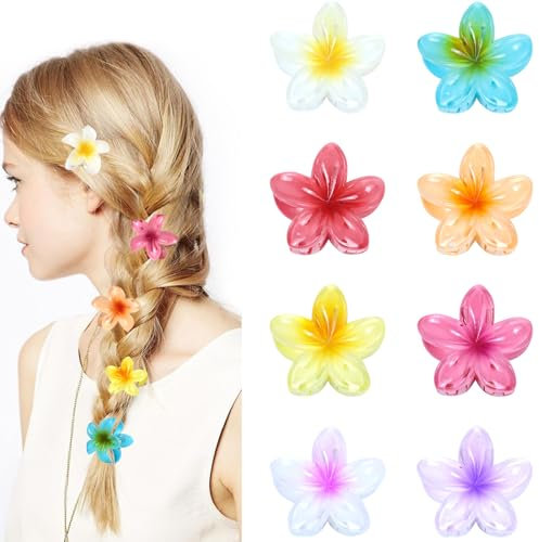 Blooms 8 Piezas Pinzas Pelo Mujer Flor Hawaiana Pinzas Para el Pelo Antidérapantes Pinzas de Pelo Flower Hair Clips Adecuado Fiestas Diarias Fiestas Playa Vacaciones Piscina