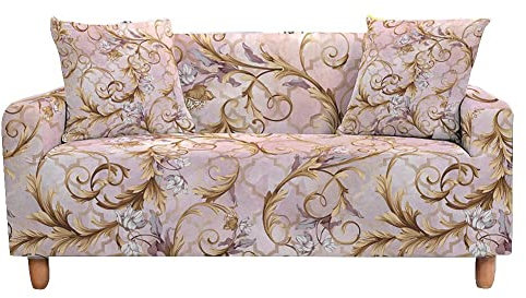 Sofa überwurf Retro Pink Braun Sofa überzug Stretch Sofahusse Sofabezug Ecksofa mit Elastischen Boden Sofabezug L Form Universal Couchbezug Waschbar Couch überzug 4 Sitzer