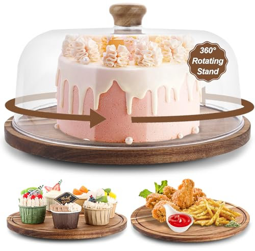 LDHHYH Tortenplatte Mit Haube, 29.5x17.5CM Holzkuchenständer Mit Deckel, Tortenglocke Acryl, Runder Tortenplatte Mits Deckel, Holz Kuchenständer Mits Glocke für Backen Dekorativ Party