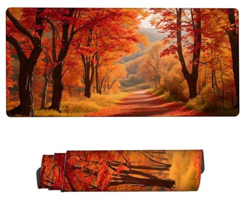 Tapis de Souris Gaming,1600x800x3mm Grand Tapis de Souris Rouge Tapis de Souris Gamer,sous Main Feuille d'érable Tapis Souris,Tapis de Souris à Bords Cousus,Base en Caoutchouc Antidérapante ZH-62
