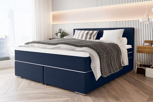 99rooms Phönix Boxspringbett Doppelbett Ehebett: 160x200 cm, Webstoff Malmo_NEW Dunkelblau, Box: Bonellfederkern, Matratze: Taschenfederkern 17 cm, Kaltschaumtopper 3,5 cm