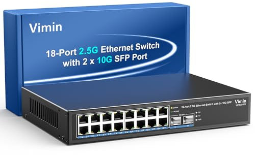 18-Port 2,5G Unmanaged Netzwerk Switch, 16x 2,5Gbase-T Ethernet Ports, 2X 10G SFP+, 120Gbps Switching Kapazität, Metallgehäuse, 19-Zoll Rack-Montage, Geeignet für 2,5Gbps NAS, Wireless AP & PC
