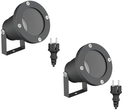 ledscom.de 2 Stück Gartenstrahler DUK für außen, IP65, Stecker, anthrazit, 1x GU10 max. 15W