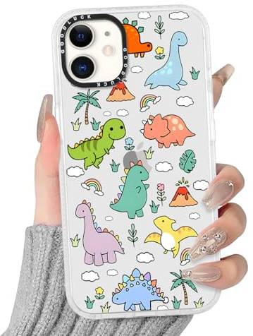 Yirlbey Transparent HandyHülle für iPhone 12/iPhone 12 Pro Cartoon Hülle, Aesthetic Muster Dinosaurier Design Mädchen Schutzhülle, Silikon TPU-Rahmen Harter PC-Rückseite Case Cover für iPhone12 6,1