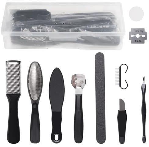 FCZJ Foot File, 10 in 1 Pedicure Sets for Feet, Foot Scrubber Foot File Dead Skin Remover for Hard Skin and Dry Cracked Feet Scraper-Black