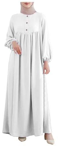 Muslimische Kleider Damen mit Ballon Ärmel, Muslim Abaya Damen Elegant,Islamische Kleidung Damen Einfarbig Leichte Mode Kleid Maxikleid Gebetskleid Ramadan Robe Kaftan Gebetskleidung für Frauen