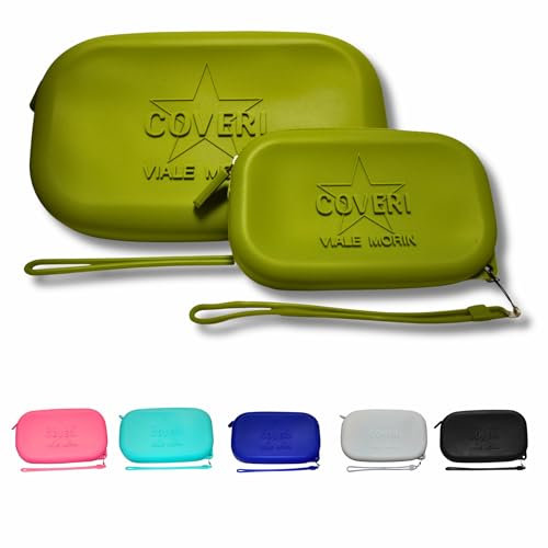 COVERI VIALE MORIN 2 Pezzi Pochette Mare Donna silicone + Portamonete in Silicone - Borsello Uomo a mano o porta trucchi organizer Impermeabile e Resistente - Colore Verde Oliva