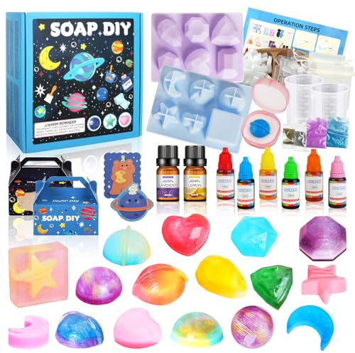WUSUPU Seife Selber Machen Kinder,500g Seife mit Formen Pigment Essentielle Öle Geschenktasche und DIY-Werkzeuge,Seifen Selber Machen Set Erwachsene,Kindergeburtstag Weihnachts Geschenk