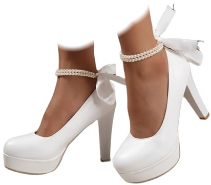 Retro Chunky High Heeled Thick-Soled Mary Jane Pumps Traditional Bavarian Dirndl Shoes Vintage Oktoberfest Footwear German Beer Festival Chic White