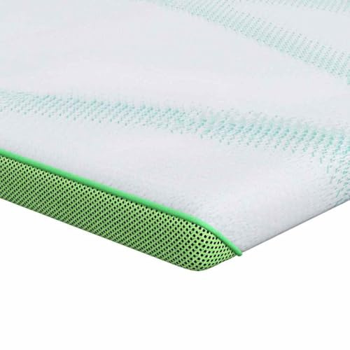 vidaXL Memory Foam Mattress Topper, Modern, Rectangular, White and Green, 100 x 200 cm, for Indoor, Breathable, Easy Stain Cleaning, Elegant Fabric, Room Decor, Finish