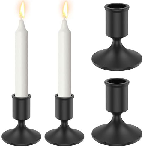 4 Stück Kerzenständer,Kerzenhalter Stabkerzen,Kerzen Ständer Vintage,für Hochzeit Weihnachten Party Esstisch Mantel Deko(schwarz,4pcs)