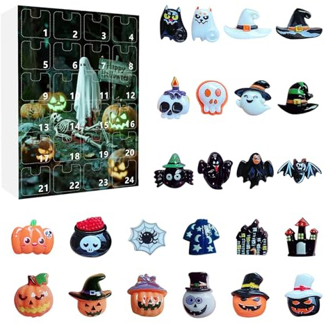 Halloween Advent Calendar with Countdown, Collectible Figurines Horror Decorations – Resin Figures 24 Days for Desktop Window Shelf Party
