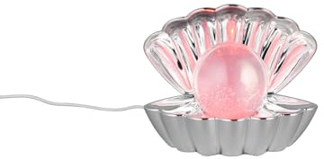 meineWunschleuchte Tisch-Lampe USB Muschel mit RGB Beleuchtung Silber | Höhe 14cm, per USB-C oder Batteriebetrieb, besonderer Wirbeleffekt, mit Netzstecker, Deko Lampe für Schlafzimmer