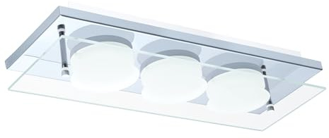 EGLO LED Deckenlampe Abiola, Deckenleuchte, Lampe Decke, Stahl in chrom | Glas in klar, satiniert warmweiß