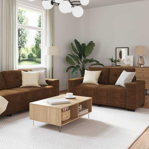 Generisch 2-TLG. Sofagarnitur mit Kissen Braun Kunstleder,Möbel,Sofas,56.95KG,3324719