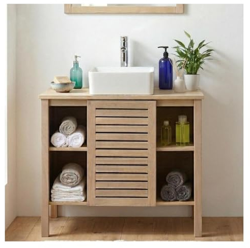 MOB-IN Set einfaches Waschbecken Talix, 90 cm, Eiche, mit quadratischem Keramikwaschbecken