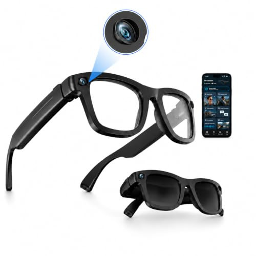 Occhiali Intelligenti con AI e Bluetooth, Occhiali con Telecamera 8 MP, WiFi, Telefono, Traduzione in Tempo Reale, Riconoscimento Degli Oggetti, Smart Glasses con Fotocamera e Video, Audio, Musica