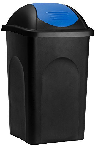 Poubelle avec couvercle basculant 60L noir/bleu poubelle de cuisine 68x41x41cm corbeille déchets tri sélectif ordures