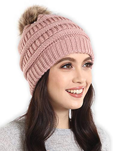 Brook + Bay – Beanie-Mützen für Damen, Pom-Pom-Mütze, weiche Grobstrick-Mütze für kaltes Wetter, Strumpfmütze für Damen, Wintermützen, Rosa