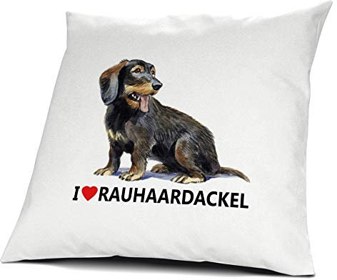 printplanet® Kopfkissen Rauhaardackel, Kissen mit Füllung I Love Rauhaardackel, 40 cm, 100% Baumwolle