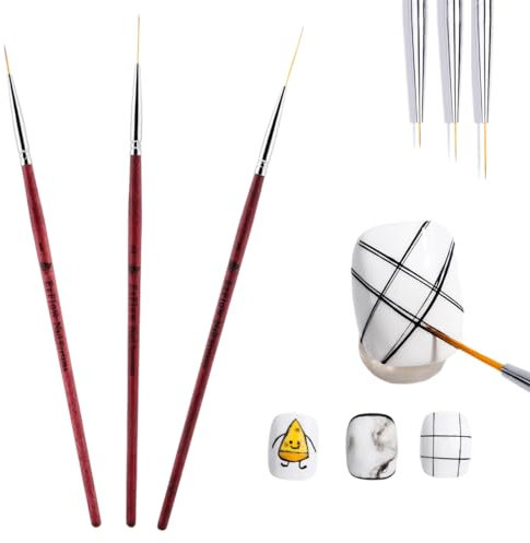 3Pcs Nail Art Drawing Line Brush, Nail Art Fine Liner Beauty Pen, Nail Painting Pen, Nail Dotting Tool Set for Gel Nails, Detail Liner Brush for Acrylic Nail, Cleaning Nails