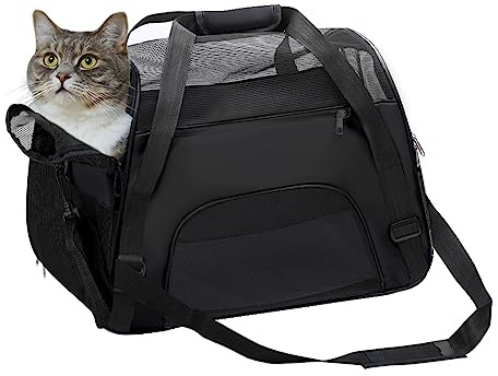 DONYER POWER Soft Sided Pet Carrier for Cats Comfort Airline Approved Under Seat Travel Tote Bag, Travel Bag for Small Animals with Mesh Top and Sides, BLACK