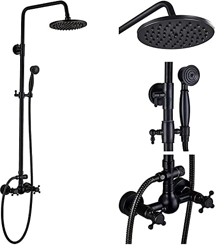 NeierThodore Bathroom Shower Faucet Dual Handles Wall-Mounted Shower Mixer Taps with 8 Rainfall Shower Head Handheld Sprayer,Oil Rubbed Bronze