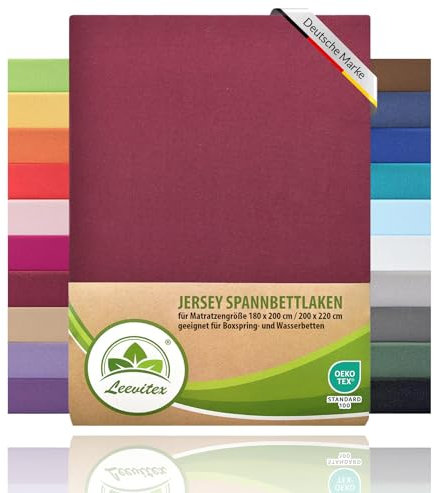 leevitex® Premium Wasserbett & Boxspringbett Spannbettlaken | 100% Baumwolle | 150 g/m² | Markenqualität | Ökotex |180 x 200 – 200 x 220 cm - Bordeaux Rot