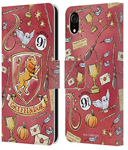 Head Case Designs Officially Licensed Harry Potter Gryffindor Pattern Deathly Hallows XIII Leather Book Wallet Case Cover Compatible With Apple iPhone XR