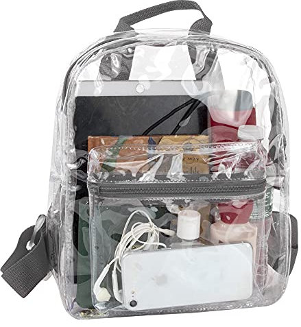 Wasserabweisende, transparente Mini-Rucksäcke für Schule, Strand – Stadion zugelassene Tasche mit verstellbaren Trägern, grau, Einheitsgröße