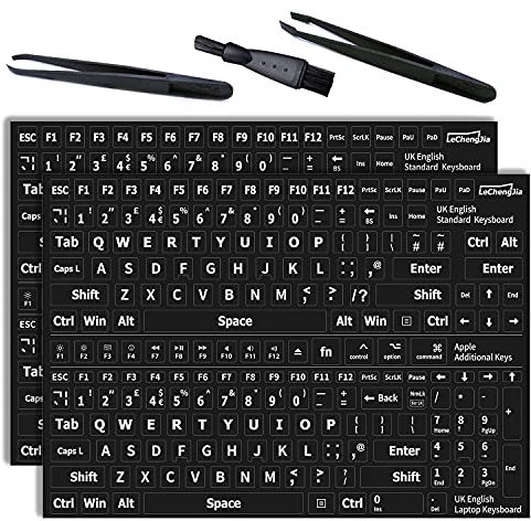 2 Pegatinas de Repuesto de Reino Unido, no Transparentes, con Letras Blancas (Mate), adecuadas para Cualquier Teclado estándar, Teclado de Ordenador portátil, Llaves de Apple