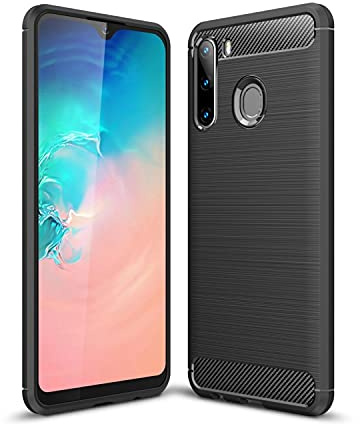 König Design Handyhülle Kompatibel mit Samsung Galaxy A21 Cover TPU Case Silikon Schutz-Hülle Handy Bumper Carbon Optik Schwarz - Air Cushion Technology