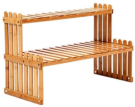 2 Tier Bamboo Plant Stand, Desk Flower Pot Holder, Adjustable Desktop Shelf Display Organiser Ladder Rack Decorating Desk Shelves, Flower Shelf