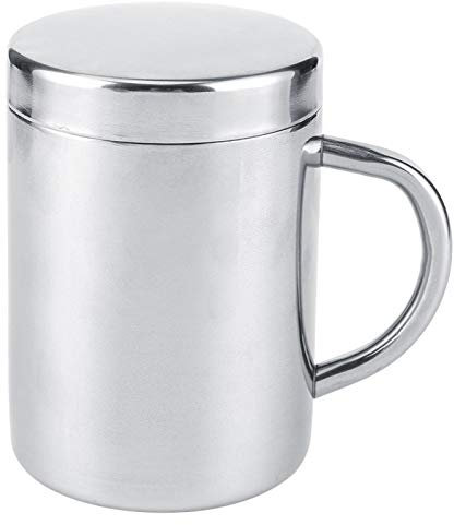 Tiiyee Mug Isotherme 220ml Acier Inoxydable, Thermos Café Double Paroi avec Couvercle Étanche Poignée Ergonomique et Couvercle Anti-Fuite pour Camping Bureau Voyage (Argent)