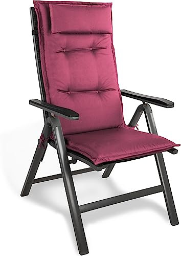 normani Stuhlauflage Hochlehner mit Kissen - Gartenstuhlauflage für Draußen und Drinnen aus pflegeleichtem und wasserdichtem Outdoor Material 120x50 cm Farbe Brombeere