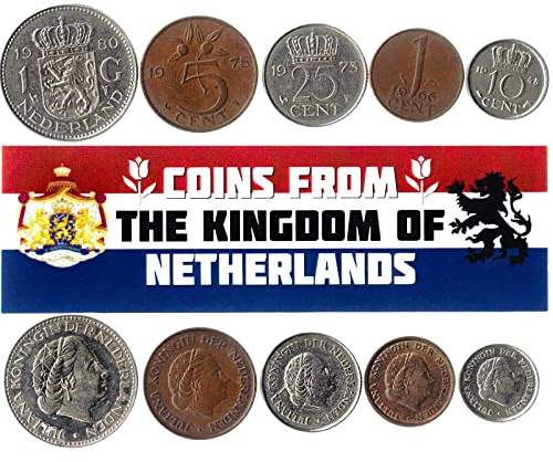 Netherlands 5 Mixed Coins | 1 Cent - 1 Gulden | Dutch Currency Since 1949