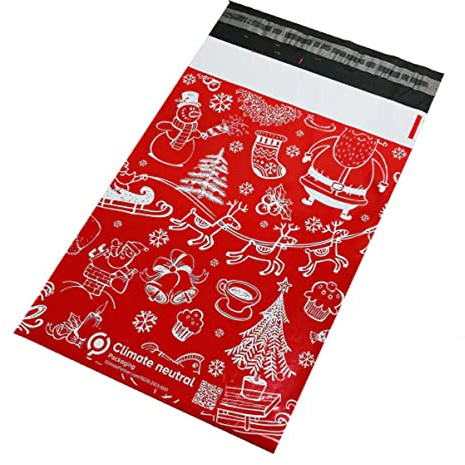 PACKnSELL 10 x 35,6 cm (50 Stück) rot Weihnachten Weihnachten Poly-Postversandtaschen Starke Versandtaschen Porto Verpackung Verschiedene Versandtaschen Post Pakete