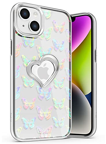 VENA vLove Holographic Case for Apple iPhone 15 Plus / 14 Plus (6.7), Heart Shape Design (MagSafe Compatible) Dual Layer Slim Hybrid Bumper Case Cover - Halo Butterfly