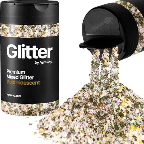 Hemway Gold Iridescent Mix Glitter Shaker, 90g Mixed Size Glitter | for Resin & Epoxy Crafts for Decorating, Halloween, Christmas, Nail, Face, Art