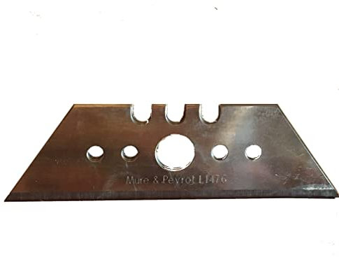 10 x LAME DE RECHANGE LONGUE Ref 147.6 pour cutter de sécurité Mure & Peyrot. Longueur 65 mm, à bout pointu, réversible. Existe à bout arrondi Ref 147A.6. Pour cutters Lège 2 et Gémel 2.