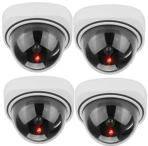 BW Dome Dummy Fake Security CCTV Camera Simulation Monitor with LED Blinking Light, Outdoor Indoor Use for Homes & Business, 4 Pack (white)