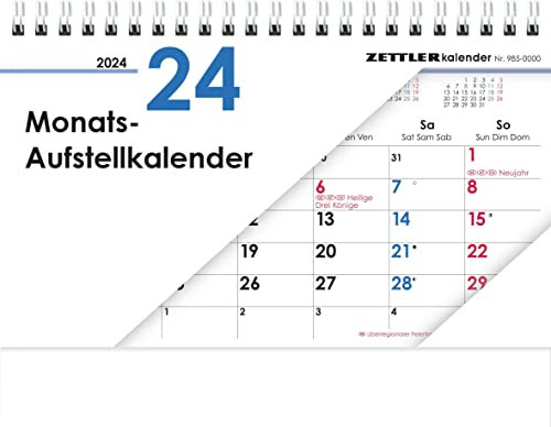Monats-Aufstellkalender 2024 - 20x15 cm - 1 Monat auf 1 Seite - 4-sprachiges Kalendarium - inkl. Jahresübersicht - Monatsplaner - 985-0000