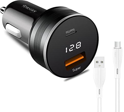 SUPERVOOC Kfz-Ladegerät-Adapter, 12/24 V Zigarettenanzünder-Ladegerät mit USB-C-Kabel für OPPO Find X5 Reno8/7/4/A96/A76/A76/A16/A16/A16/A16/A15/A94, OnePl. 39 EU Alme8