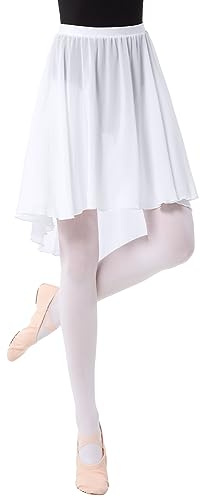 PLIKSUVER Jupe de danse pour femme, jupe de ballet, jupe croisée, Blanc, Medium