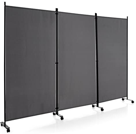 COSTWAY 262 x 180 cm Raumteiler auf Rollen, Paravent 3-teilig, Trennwand faltbar, aus Stoff, Sichtschutz für mehr Privatsphäre und Flexibilität (Grau)