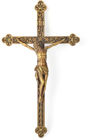 BC Catholic Crucifix Wall Cross, Jesus Christ Religious Home Decor, Catholic Wedding Gift, Renaissance Carve Look, Vintage Gold Color finish, Made of Resin, 12 H Hand Painted by Buildclassic