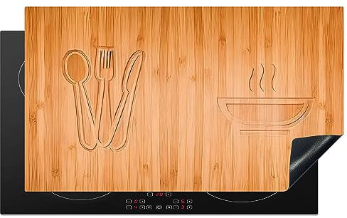 KitchenYeah© Cubre Vitrocerámica - Protector Vitroceramica Induccion 91x52 cm - Tapa Vitroceramica - Protector de Vitroceramica Textura de madera - Madera - Cubiertos - Sopa