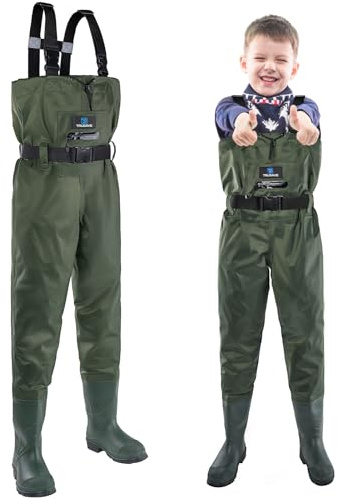 Trudave Chest Waders for Kids with Boots, Waterproof Youth Waiters for Children, Lightweight Waders for Fishing & Hunting