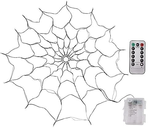 Beleuchtetes Spinnennetz für Geister-Dekoration, Dekorative Lichter, Anordnung, Dekorationen, Requisiten, Halloween, Kreativ, Orange, 1,2 M Durchmesser, Festliche LED-Verzierung,