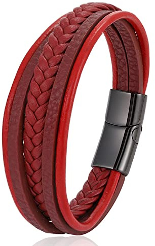 BISONBLUE Armbänder Herren Armband Geschenk Armreif Rotes Geflochtenes Leder Herren Klassisches Lederarmband Für Männer Geschenk